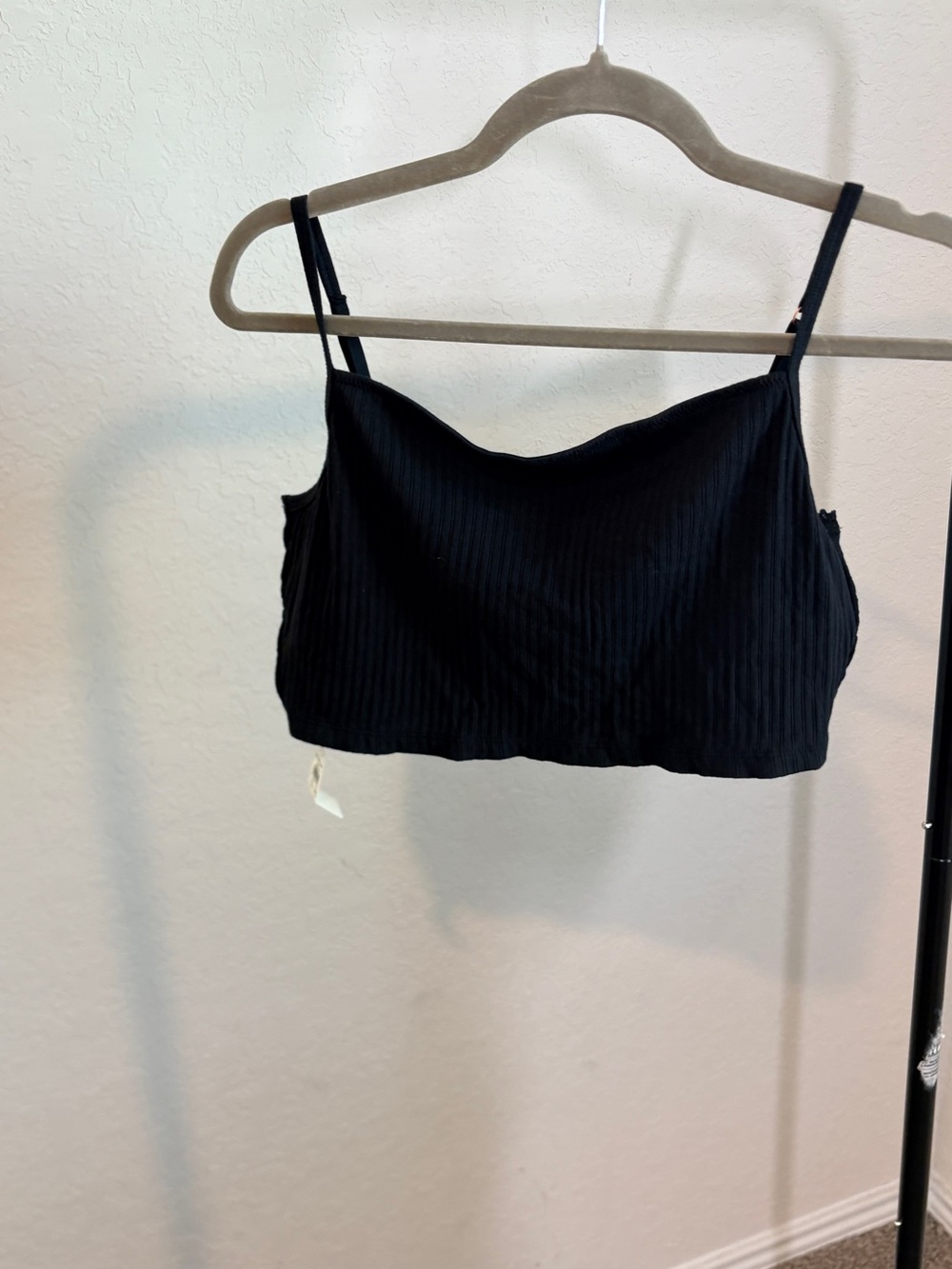 aerie Black Ribbed Cropped Camisole